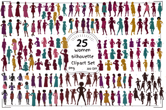 25 Women Silhouette Clipart Set: Elevate Your Visual Design