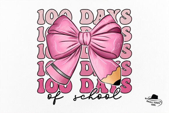 Creative Design with Pink 100 Days of School Pencil Bow PNG