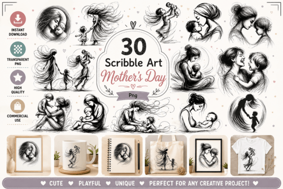 Elegant Scribble Art for Mother's Day Design