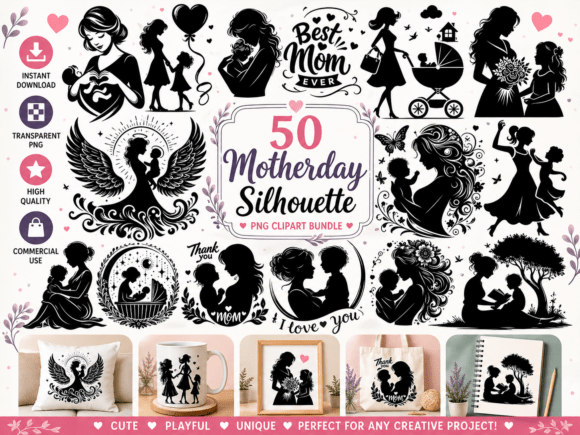 Elevate Your Mother's Day Designs with Elegant Silhouette Art