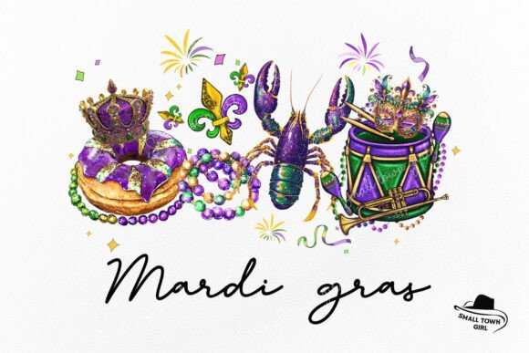 Mardi Gras Vibes: Crawfish, King Cake & Drum Design
